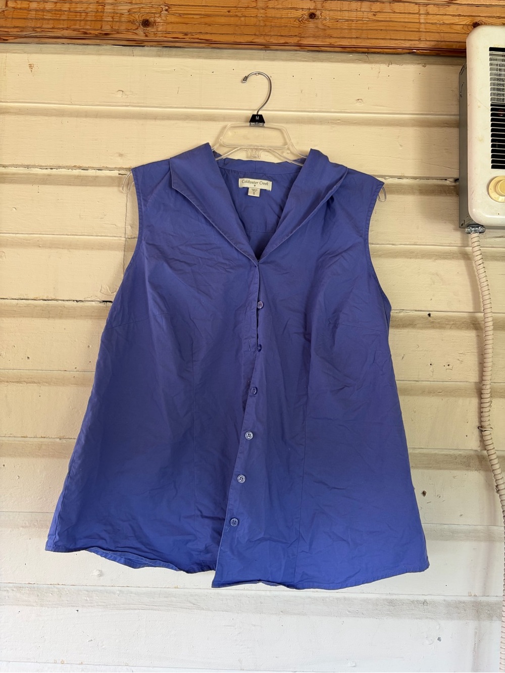 Coldwater Creek Blue Sleeveless Button Up Blouse